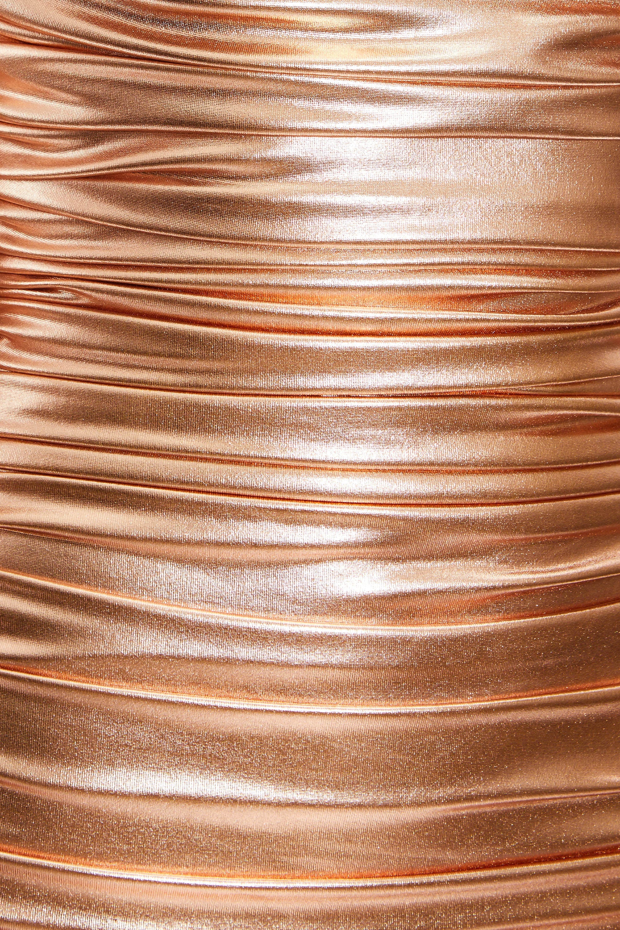 Spellbound Holographic Ruched Bodycon Mini Dress in Gold