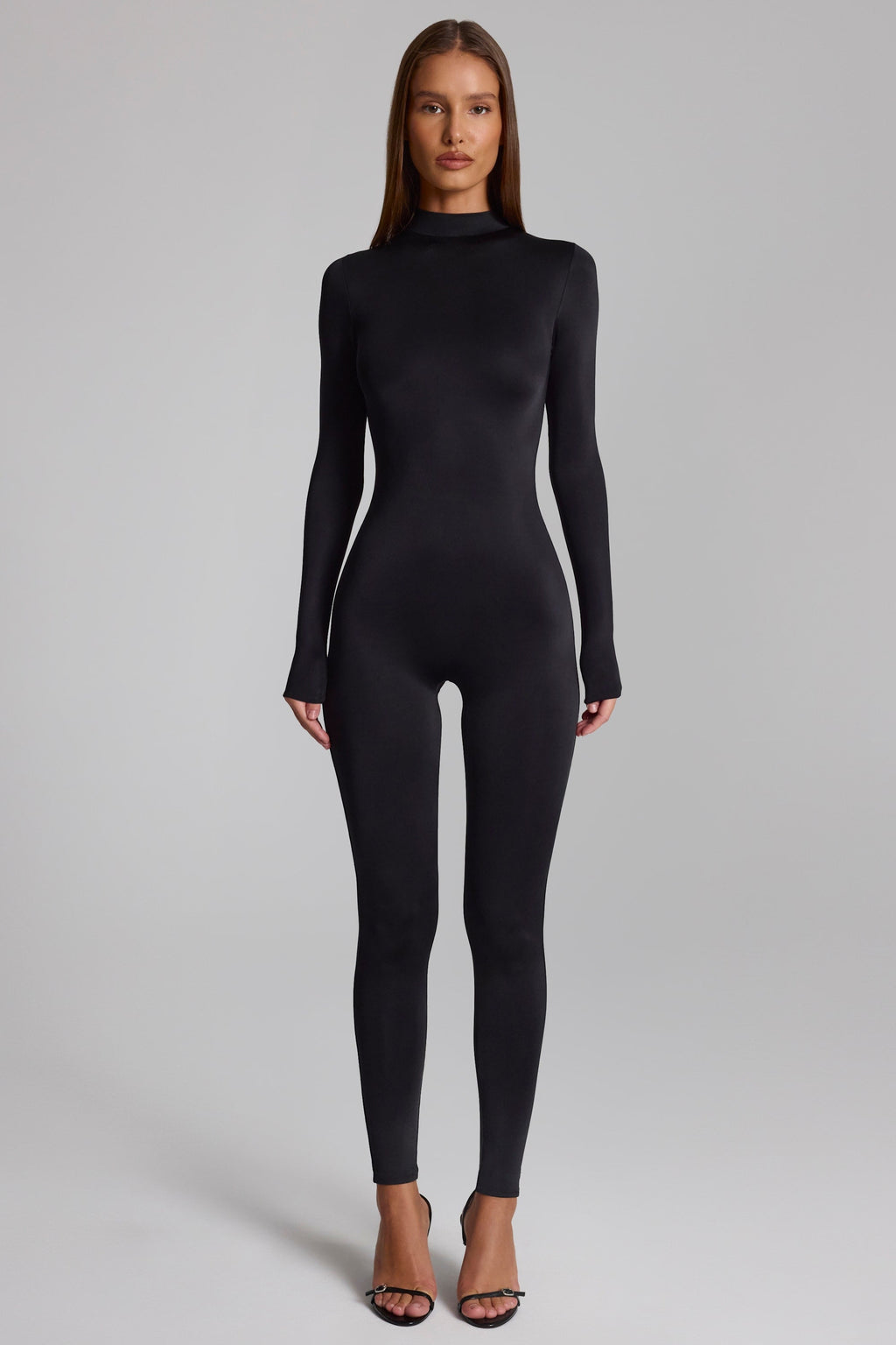 High Neck Long Sleeve Jumpsuit in Black
