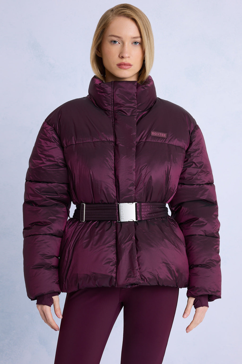 Waterproof Belted Oversized Ski Jacket in Burgundy