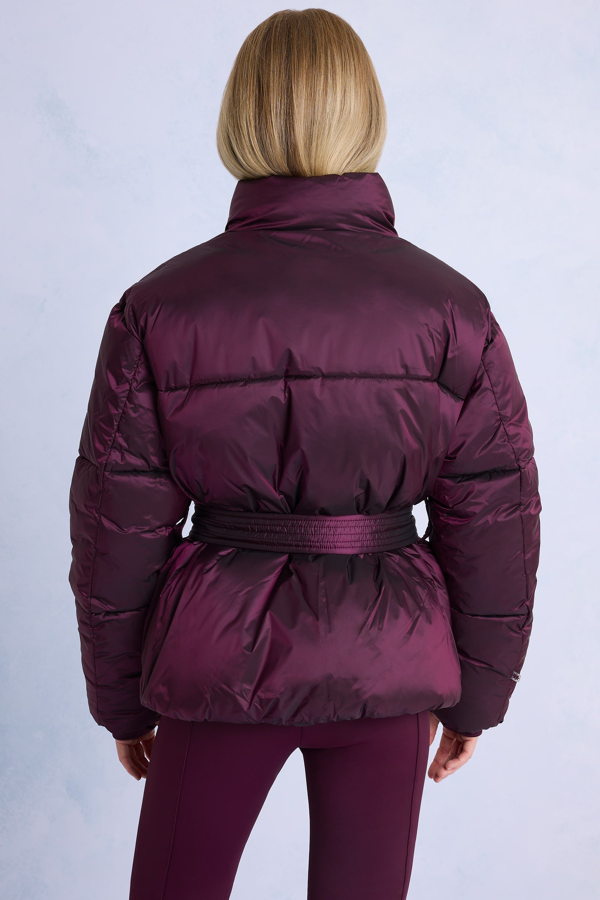 Waterproof Belted Oversized Ski Jacket in Burgundy
