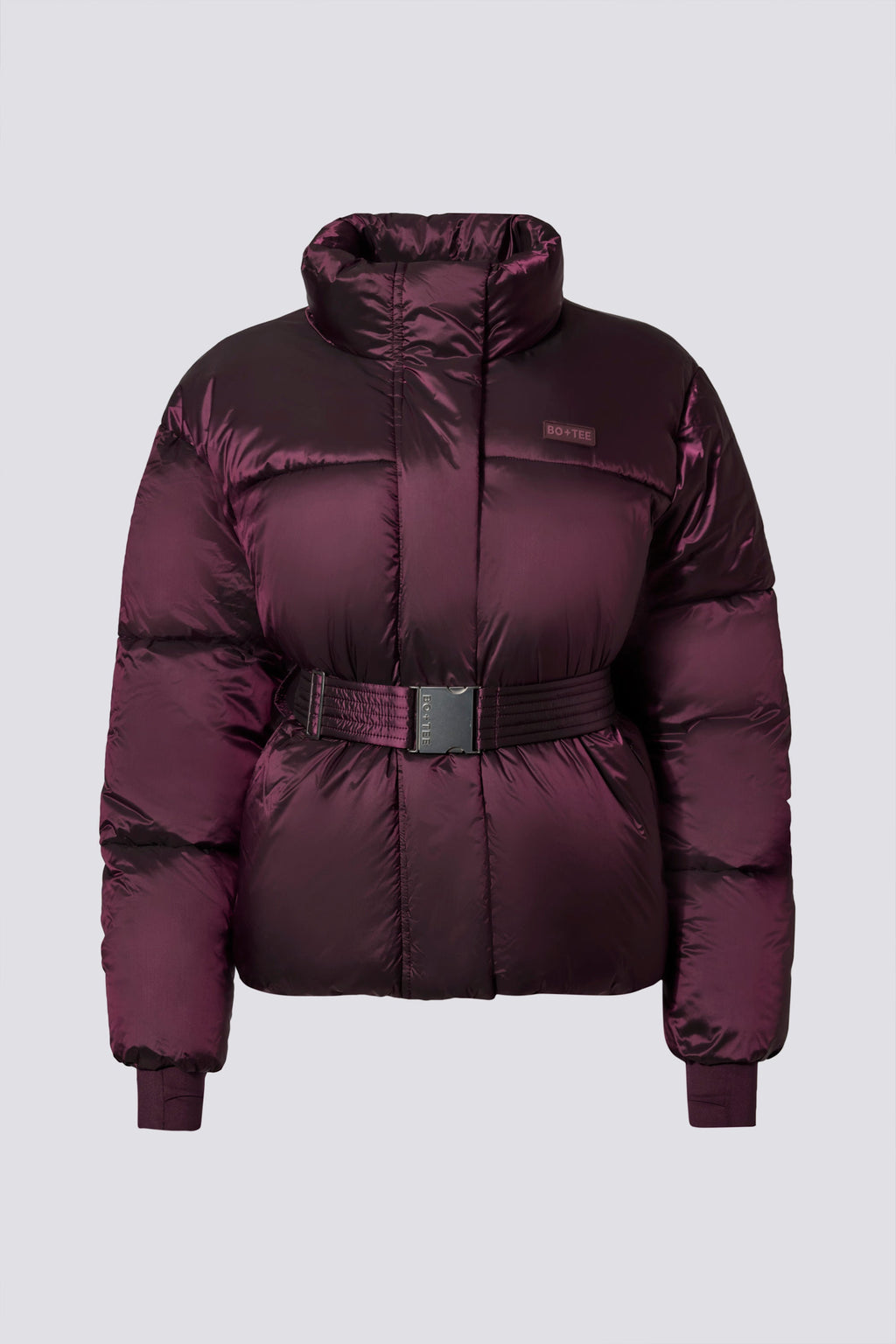 Waterproof Belted Oversized Ski Jacket in Burgundy